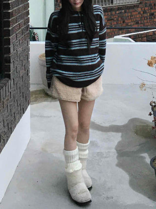 Cozy Multi-Stripe Loose Fit Button Knit