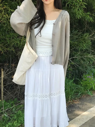 Moga Punching Lace Long Skirt