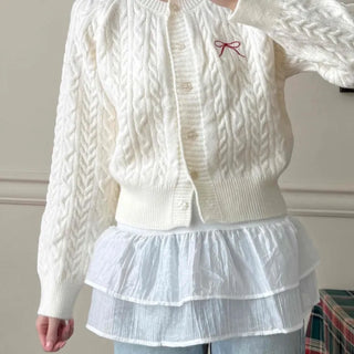 Romantic Ribbon Embroidered Cable Short Cardigan