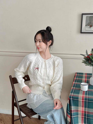 Romantic Ribbon Embroidered Cable Short Cardigan