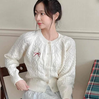 Romantic Ribbon Embroidered Cable Short Cardigan