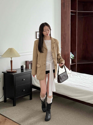 Daily Tie Detail Off-Shoulder Drape Long Sleeve T-Shirt