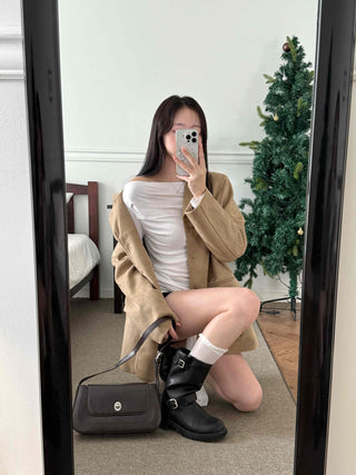 Daily Tie Detail Off-Shoulder Drape Long Sleeve T-Shirt