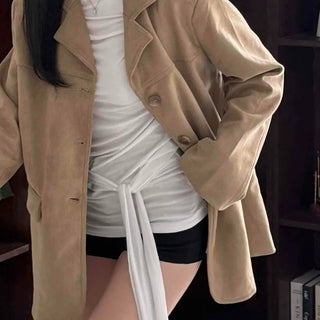 Daily Tie Detail Off-Shoulder Drape Long Sleeve T-Shirt