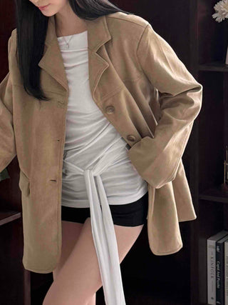 Daily Tie Detail Off-Shoulder Drape Long Sleeve T-Shirt