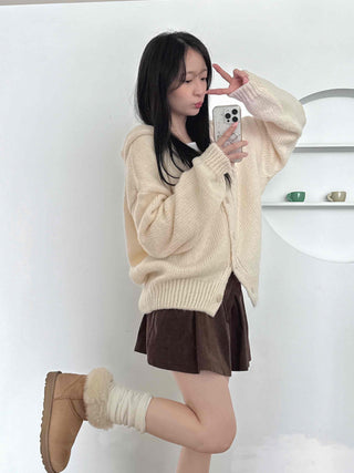 Bold Wide Sleeve V-Neck Long Knit Cardigan