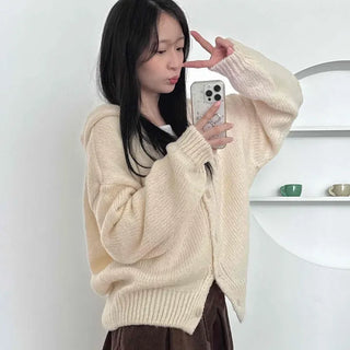 Bold Wide Sleeve V-Neck Long Knit Cardigan