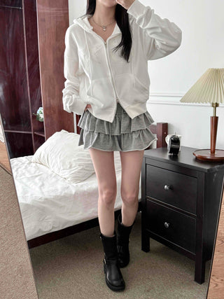 Twinkle Big Star Embroidered Crop Oversized Zip-Up Hoodie