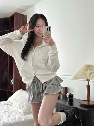 Twinkle Big Star Embroidered Crop Oversized Zip-Up Hoodie