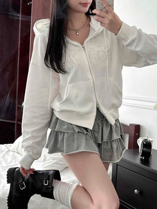 Twinkle Big Star Embroidered Crop Oversized Zip-Up Hoodie