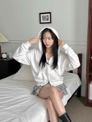 Twinkle Big Star Embroidered Crop Oversized Zip-Up Hoodie
