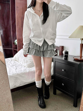 Twinkle Big Star Embroidered Crop Oversized Zip-Up Hoodie