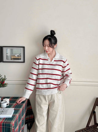 Cozy Collared Striped Oversized Knit
