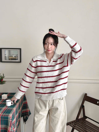 Cozy Collared Striped Oversized Knit