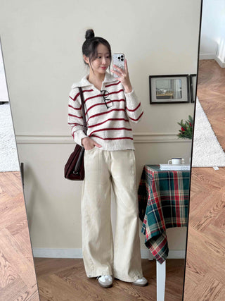 Cozy Collared Striped Oversized Knit