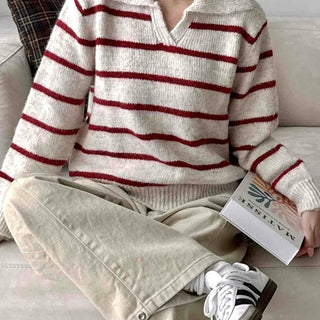 Cozy Collared Striped Oversized Knit
