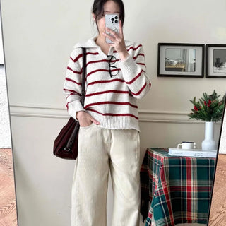Cozy Collared Striped Oversized Knit