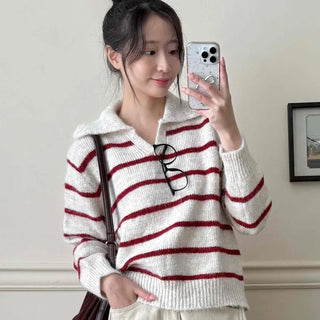 Cozy Collared Striped Oversized Knit