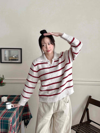 Cozy Collared Striped Oversized Knit