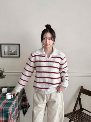 Cozy Collared Striped Oversized Knit
