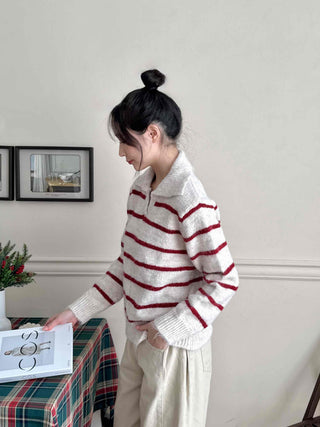 Cozy Collared Striped Oversized Knit