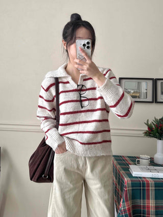 Cozy Collared Striped Oversized Knit