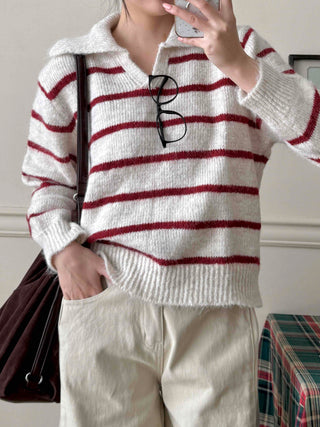Cozy Collared Striped Oversized Knit