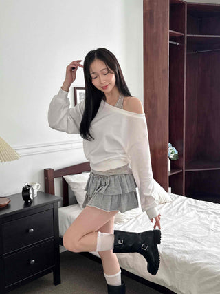 Halter Stripe Off-Shoulder Loose Fit Sweatshirt