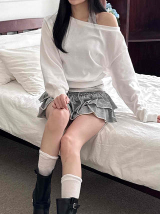 Halter Stripe Off-Shoulder Loose Fit Sweatshirt