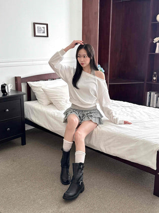 Halter Stripe Off-Shoulder Loose Fit Sweatshirt
