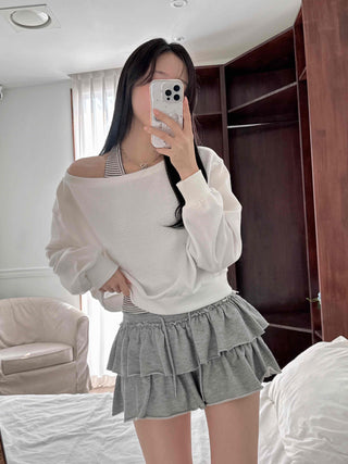 Halter Stripe Off-Shoulder Loose Fit Sweatshirt