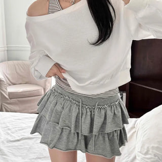 Halter Stripe Off-Shoulder Loose Fit Sweatshirt