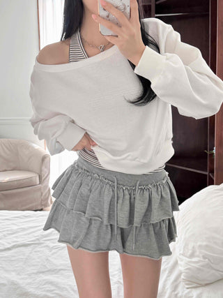 Halter Stripe Off-Shoulder Loose Fit Sweatshirt
