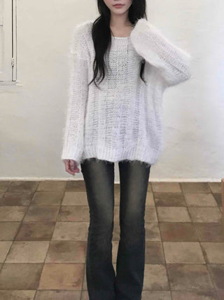 Soft Hairy Loose Boat Neck Knit
