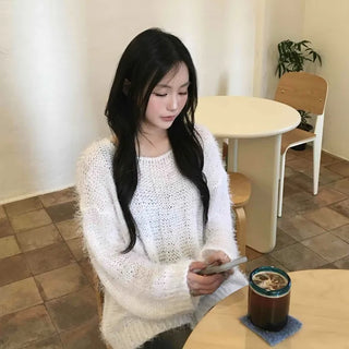 Soft Hairy Loose Boat Neck Knit