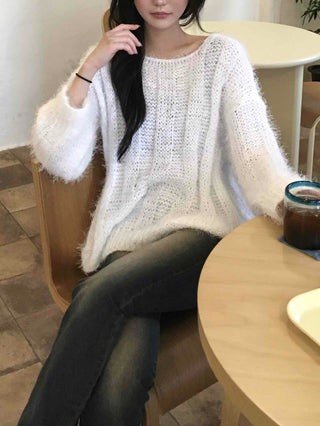 Soft Hairy Loose Boat Neck Knit