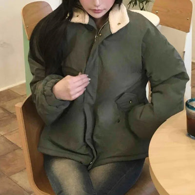 Vintage Shearling Collar Oversized Padded Field Jacket