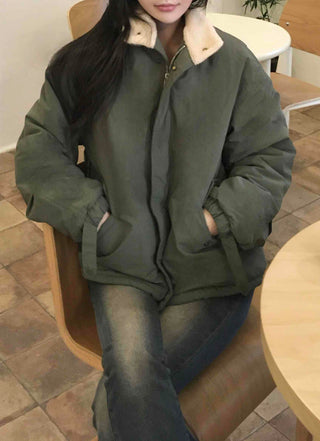 Vintage Shearling Collar Oversized Padded Field Jacket