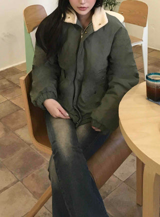Vintage Shearling Collar Oversized Padded Field Jacket