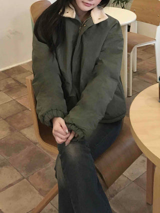 Vintage Shearling Collar Oversized Padded Field Jacket