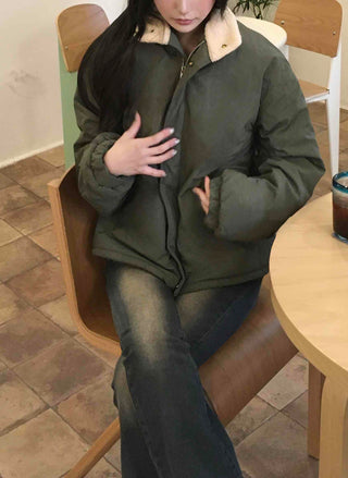 Vintage Shearling Collar Oversized Padded Field Jacket