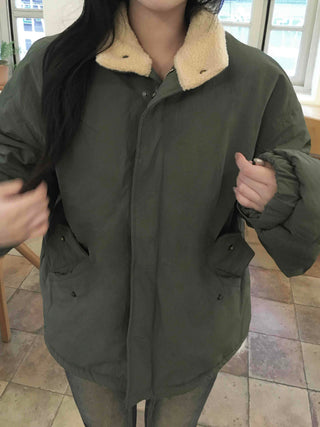 Vintage Shearling Collar Oversized Padded Field Jacket