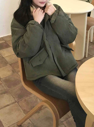 Vintage Shearling Collar Oversized Padded Field Jacket