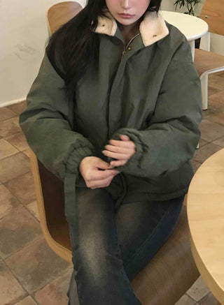 Vintage Shearling Collar Oversized Padded Field Jacket