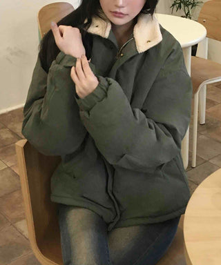 Vintage Shearling Collar Oversized Padded Field Jacket