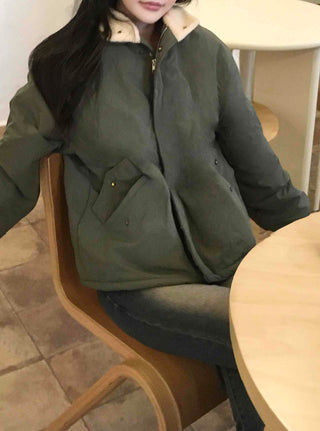 Vintage Shearling Collar Oversized Padded Field Jacket