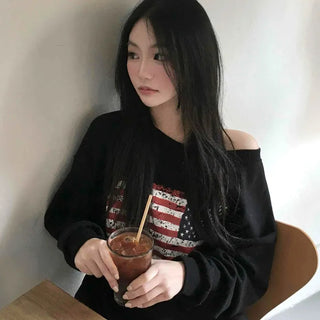America Off-Shoulder Loose Fit Sweatshirt