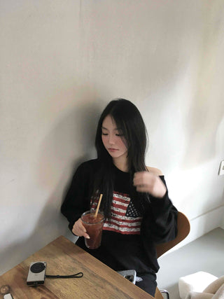 America Off-Shoulder Loose Fit Sweatshirt