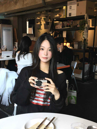 America Off-Shoulder Loose Fit Sweatshirt