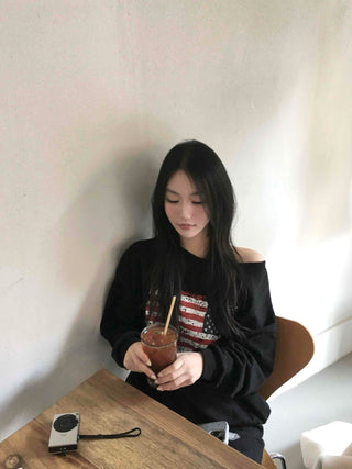 America Off-Shoulder Loose Fit Sweatshirt